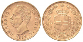Umberto I (1878-1900). 20 Lire 1897. Au (21mm, 6.46g). Roma. Pagani 588; Gigante 22. BB+