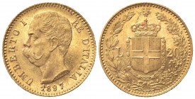 Umberto I (1878-1900). 20 Lire 1897. Au (21mm, 6.48g). Roma. Pagani 588; Gigante 22. BB