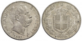 Umberto I (1878-1900) - 2 Lire - 1887 - AG Pag. 597; Mont. 42 Bei fondi - FDC