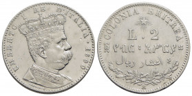 Umberto I (1890-1896). Colonia Eritrea. 2 Lire - 1890 - AG R Pag. 632; Mont. 82 - BB-SPL