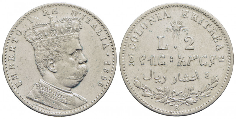 Umberto I (1890-1896). Colonia Eritrea. 2 Lire - 1896 - AG R Pag. 633; Mont. 83 ...