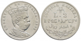 Umberto I (1890-1896). Colonia Eritrea. 2 Lire - 1896 - AG R Pag. 633; Mont. 83 - qSPL/SPL