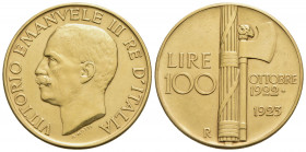 Vittorio Emanuele III (1900-1943) - 100 Lire - 1923 Fascio - (AU g. 32,11) R Pag. 644; Mont. 12 Segnettini - BB-SPL