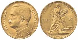 Vittorio Emanuele III (1900-1943). 50 Lire 1912. Au (27.5mm, 16.18g). Roma. Pagani 653; Gigante 16. SPL