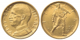 Vittorio Emanuele III (1900-1943). 50 Lire 1931 X. Au (20.5mm, 4.41g). Roma. Pagani 658; Gigante 21. qSPL