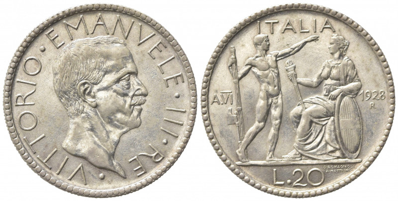 Vittorio Emanuele III (1900-1943). 20 Lire 1928 VI. Ar (35mm, 15.00g). Roma. Pag...