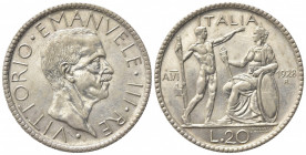 Vittorio Emanuele III (1900-1943). 20 Lire 1928 VI. Ar (35mm, 15.00g). Roma. Pagani 673; Gigante 37. qSPL