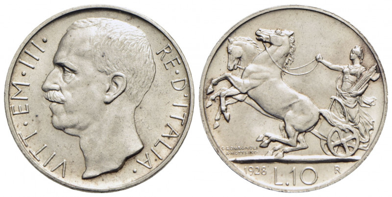 Vittorio Emanuele III (1900-1943) - 10 Lire - 1928 * Biga - AG NC Pag. 693; Mont...