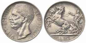 Vittorio Emanuele III (1900-1943). 10 Lire 1928. Ar (26.5mm, 10.00g). Roma. Pagani 693; Gigante 57. BB+