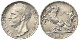 Vittorio Emanuele III (1900-1943). 10 Lire 1929. Ar (26.5mm, 10.07g). Roma. Pagani 694; Gigante 58. qSPL