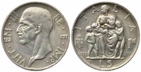 Vittorio Emanuele III (1900-1943). 5 lire 1936. Gig. 84. Rara. qSPL
