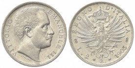 Vittorio Emanuele III (1900-1943). 2 Lire 1905. Ar (27mm, 9.97g). Roma. Pagani 729; Gigante 93. BB+