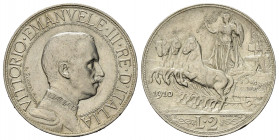 Vittorio Emanuele III (1900-1943). 2 lire 1910 "Quadriga veloce". Ag. Gig. 97 rara. SPL+