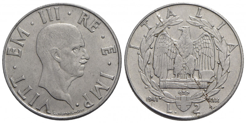 Vittorio Emanuele III (1900-1943) - 2 Lire - 1941 XIX Impero - Ac Difetto di con...