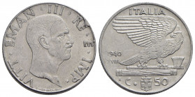 Vittorio Emanuele III (1900-1943) - 50 Centesimi - 1940 XVIII - Ac Pag. 823a; Mont. 268 Magnetica Esubero di metallo margine D/ sopra a RE - BB