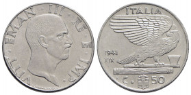 Vittorio Emanuele III (1900-1943) - 50 Centesimi - 1941 XIX Impero - Ac Pag. 824; Mont. 269 Esubero di metallo margine D/ sopra alle TT di VITT - Dive...