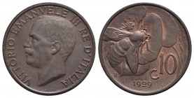 Vittorio Emanuele III (1900-1943) - 10 Centesimi - 1929 Ape - CU Pag. 874; Mont. 338 Rame rosso - FDC