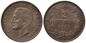 Vittorio Emanuele III (1900-1943). 2 centesimi 1905 "Valore". Gig.294 NC. qFDC