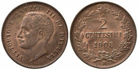 Vittorio Emanuele III (1900-1943). 2 centesimi 1908 "Valore". Gig.297. qFDC