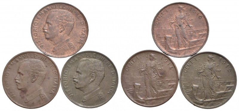 Vittorio Emanuele III (1900-1943) - Centesimo - 1914-15-16 Prora - CU Lotto di t...