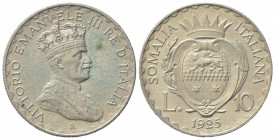 Vittorio Emanuele III (1909-1925). Somalia Italiana. 10 Lire 1925 (27.5mm, 12.00g). Roma. Pagani 989; Gigante 32. qSPL