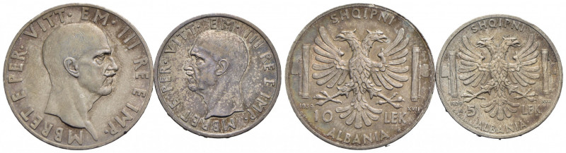 Albania - 10 e 5 Lek - 1939 XVII - AG R Pag. 991/992; Mont. 483/485 Patinata - F...