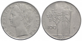 Repubblica Italiana (emissioni in lire) (1946-2001) - 100 Lire - 1955 - AC Mont. 5 Difetto del tondello al R/ h 12 - BB