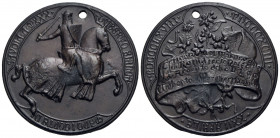 SAVOIA - Umberto I (1878-1900) - Medaglia - 1893 - Festa di gala per le nozze d'argento - Cavaliere a d. - R/ Scritte Ø: 54 mm. - AE Forata - SPL