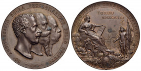 SAVOIA - Umberto I (1878-1900) - Medaglia - 1898 - 50° della proclamazione dello Statuto - I busti affiancati a d. di Carlo Alberto, Vittorio Emanuele...