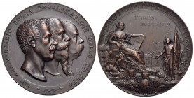 SAVOIA - Umberto I (1878-1900) - Medaglia - 1898 - 50° della proclamazione dello Statuto - I busti affiancati a d. di Carlo Alberto, Vittorio Emanuele...