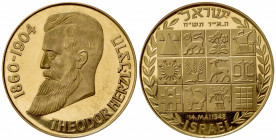 ISRAELE. Theodor Herzl (1860-1904). Medal 1948. Proof Au (36mm, 16.73g). SPL