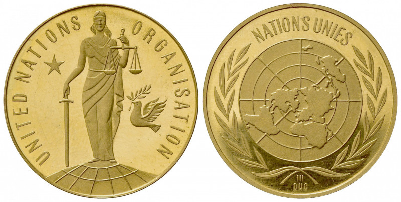 ONU. Organisation of United Nations. Medaglia commemorativa. Proff Au (25mm, 10....