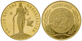 ONU. Organisation of United Nations. Medaglia commemorativa. Proff Au (25mm, 10.53g). FDC