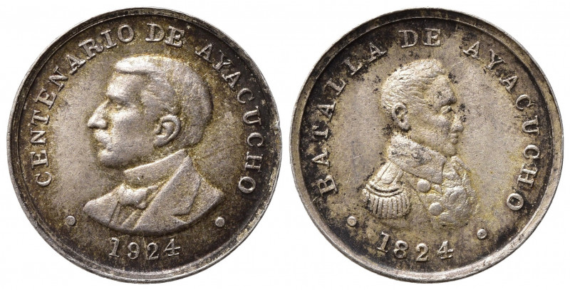 PERU. Medaglia centenario della battaglia di Ayacucho (1824-1924). Ag (1,60g - 1...