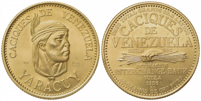 VENEZUELA. 60 Bolivares 1955. Au (30mm, 22.24g). Inter-Change Bank, Switzerland....