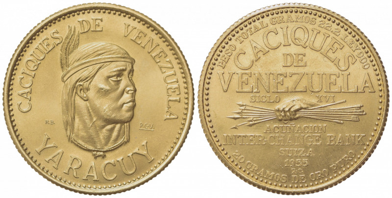 VENEZUELA. 60 Bolivares 1955. Au (30mm, 22.26g). Inter-Change Bank, Switzerland....