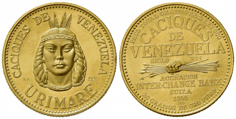 VENEZUELA. 60 Bolivares 1955. Au (30mm, 22.26g). Inter-Change Bank, Switzerland....