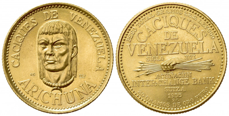 VENEZUELA. 60 Bolivares 1955. Au (30mm, 22.25g). Inter-Change Bank, Switzerland....