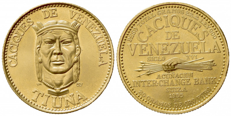 VENEZUELA. 60 Bolivares 1955. Au (30mm, 22.24g). Inter-Change Bank, Switzerland....