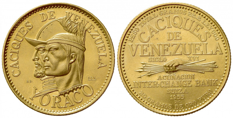 VENEZUELA. 60 Bolivares 1955. Au (30mm, 22.27g). Inter-Change Bank, Switzerland....
