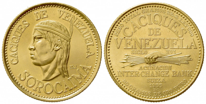 VENEZUELA. 60 Bolivares 1955. Au (30mm, 22.26g). Inter-Change Bank, Switzerland....