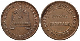 FIRENZE. Gettone Lega Economica Alimentare (1866-1871). 50 centesimi. Cu (2,18 g). SPL+