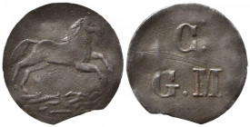 Savoia (?). Tessera da catalogare. D/Cavallo; R/lettere C.G.M. Mi (0,49 g). MB