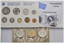 Estere - - - SVIZZERA - serie mista di 9 valori assieme a 5 euro Maastricht e confezione Thomas Munzer 1909 (3 monete) - - FDC