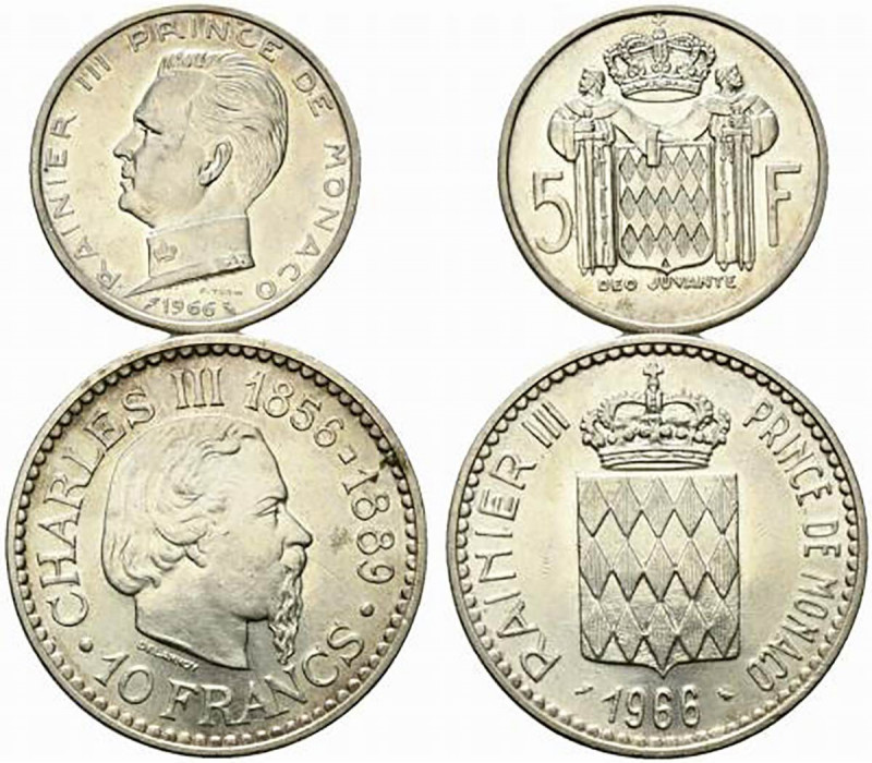 Monaco. Mónaco. Rainieri III. AR 10 francs 1966 per il 110º anniversario dell'in...