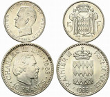 Monaco. Mónaco. Rainieri III. AR 10 francs 1966 per il 110º anniversario dell'incoronazione di Charles III.(24,96g). in lotto con 5 francs 1966 Km 146...