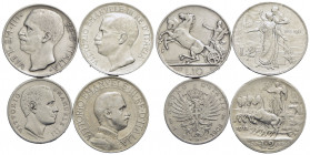 Savoia - Vittorio Emanuele III (1900-1943) - 10 Lire - 10 lire 1927**, 2 lire 1911 Conq. e 1912, lira 1902 - Lotto di 4 monete - Varie