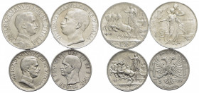 Savoia - Vittorio Emanuele III (1900-1943) - 2 Lire - 2 lire 1911 Cinq. e 1912, lira 1917 e 5 lek 1939 - Lotto di 4 monete - Varie