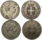 Savoia. Umberto I. Lotto di due monete da 5 lire 1879 Ag. BB