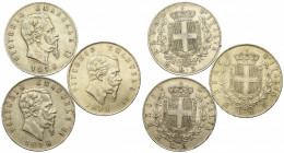 Savoia. Vittorio Emanuele III. Lotto di tre monete da 5 lire Ag (1871 M; 1876 R; 1867 R). BB